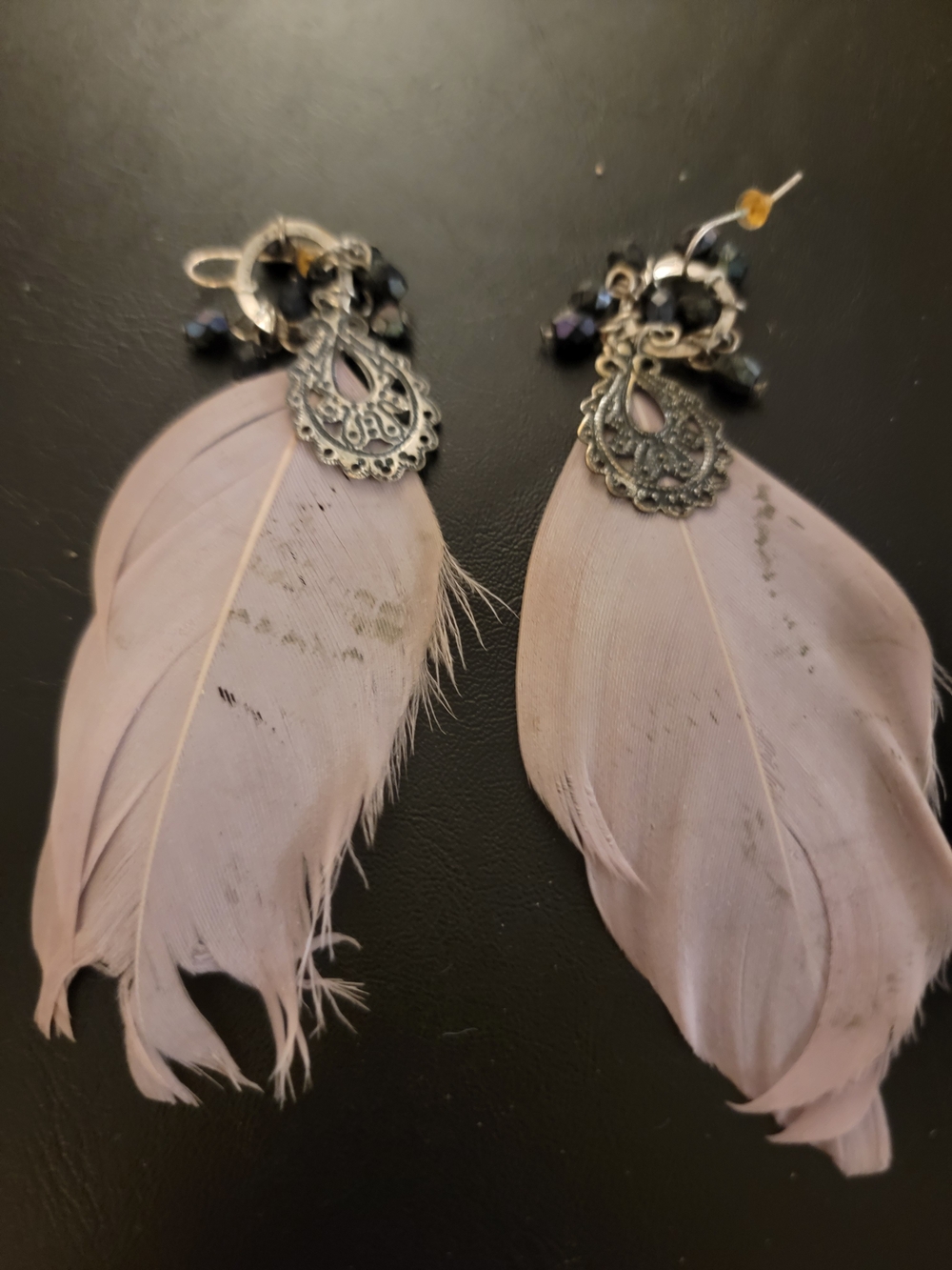 torrid Pale Pink Feather Drop Earrings with Silver Filigree